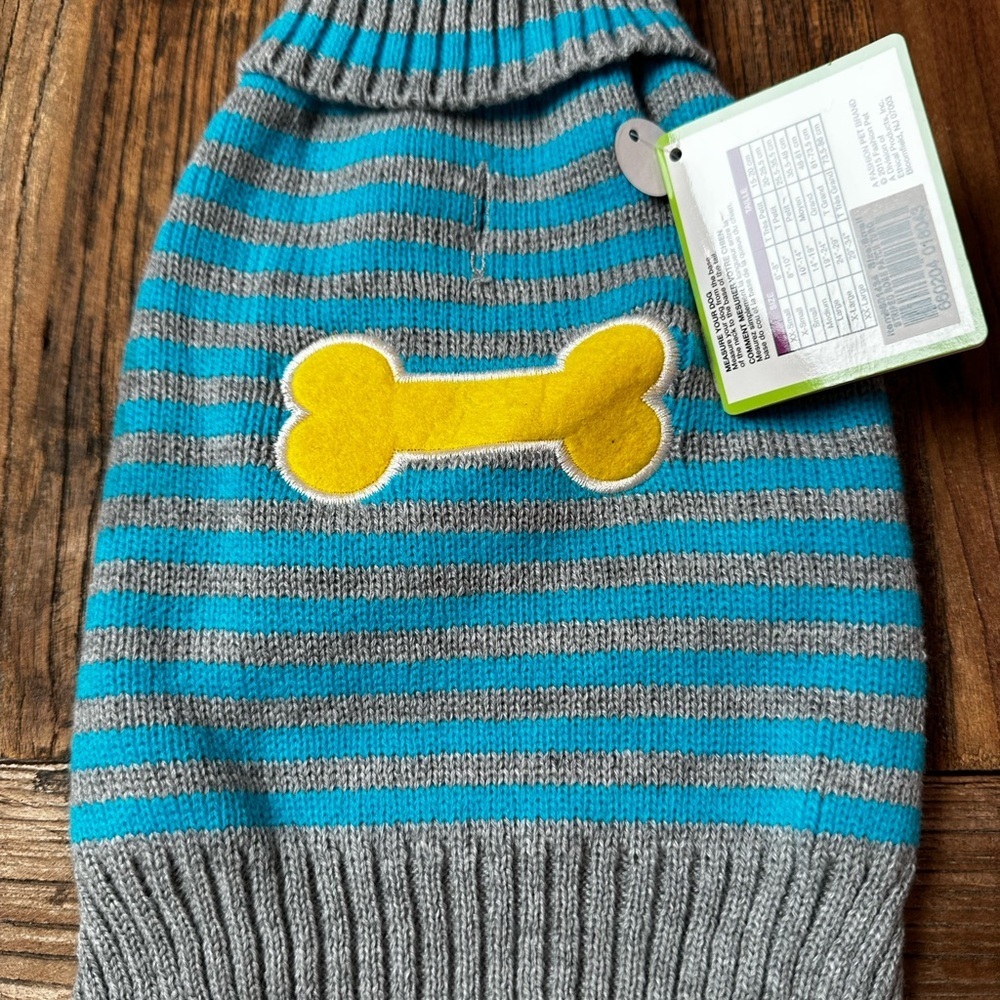 Striped Dog Sweater with Yellow Bone